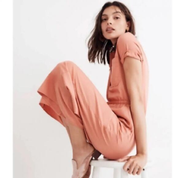 Madewell Wide-Leg Utility Jumpsuit Dried Coral Size 14 - Picture 3 of 10